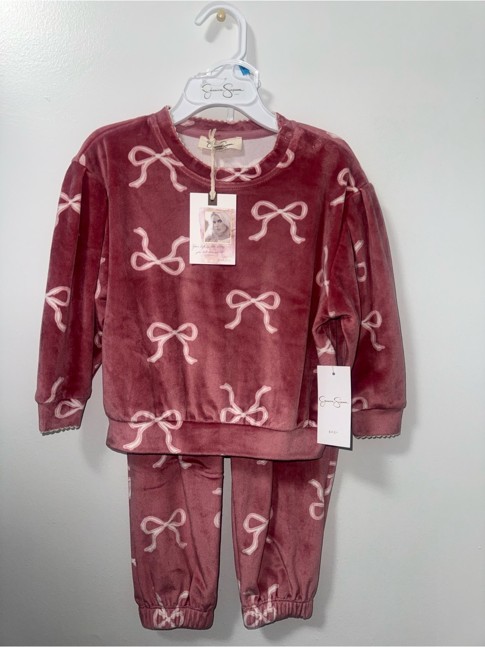 Jessica Simpson Girls Plush Bow-Print Pajama Set - Dusty Rose Pink